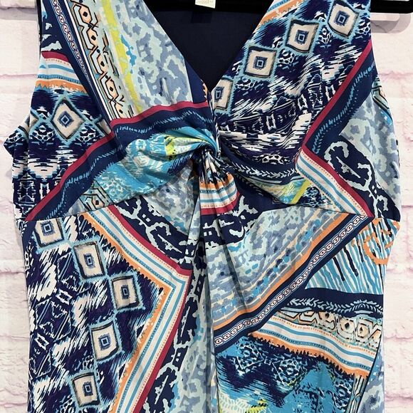 Chico's Handkerchief Hem Mixed Media Asymmetric Twist Dress 2 Petite Stretch - Picture 5 of 11